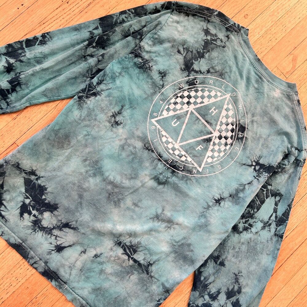 HUF Tie Dye Skater T Shirt Blue Mens Small Logo Graphic